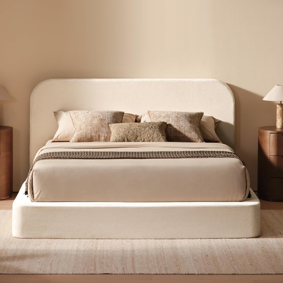 AirFrame Queen Upholstered Bed Frame with Rounded-Corner Headboard