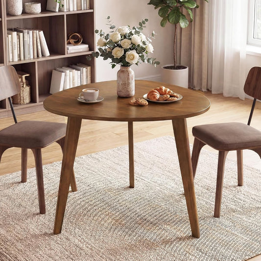 35.5" Dining Table for 2-3, Farmhouse Wooden Kitchen Table with Solid Rubber Wood Legs, Space-Saving Dinner Table for Dinette, Living Room, Dorm, Home Office, Walnut