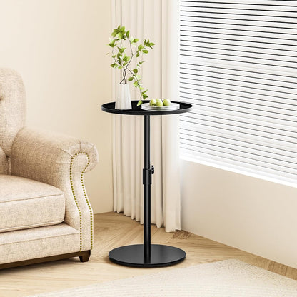 Metal End Table,Height Adjustable Side Table,12.6"W x 17 to 29.6"H | Space-Saving Small Drink Table for Small Spaces, Ideal for Living Room, Bedroom, Balcony and Office, Indoor & Outdoor