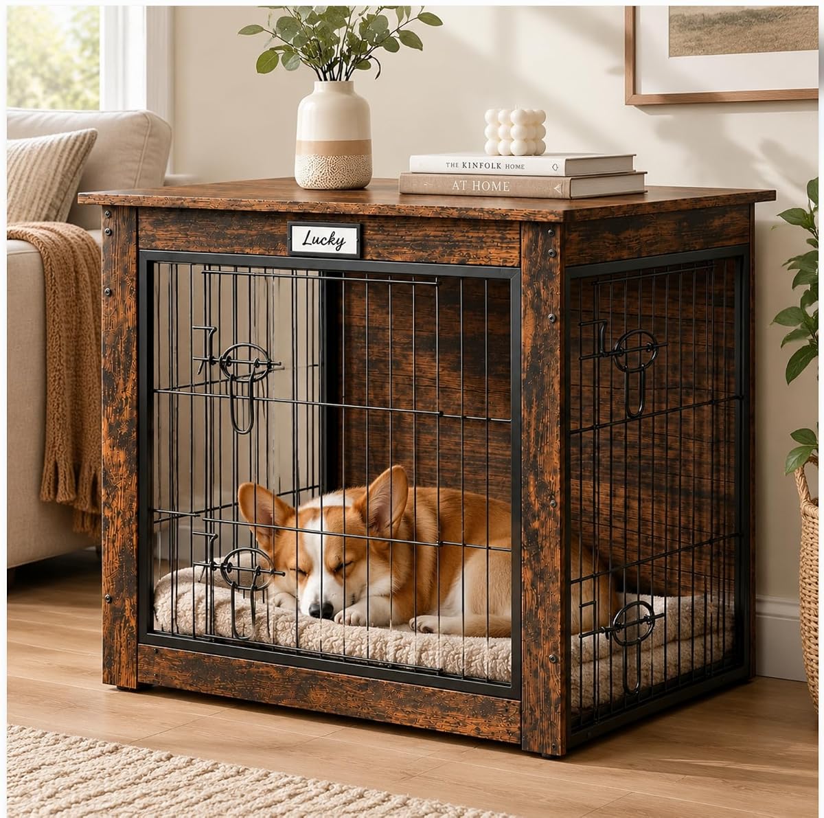 Indoor Dog Kennel End Table for Small Medium Dogs