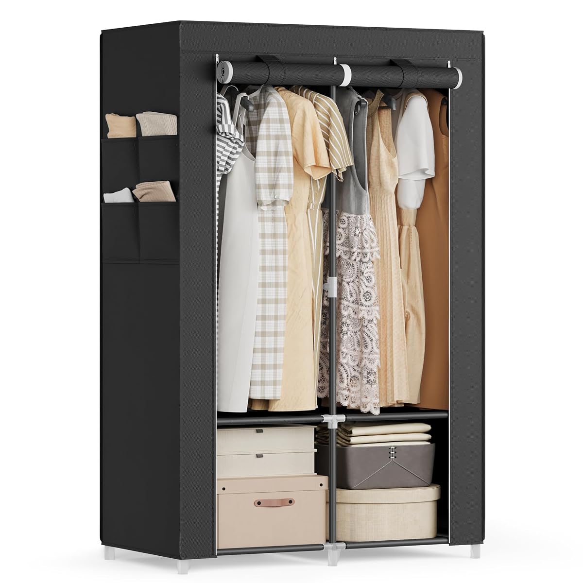 Portable Closet with Cover, 2 Hanging Rods and Shelves