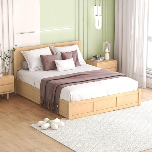 JIVOIT Wood Platform Bed Frame with Underneath Storage and 2 Drawers