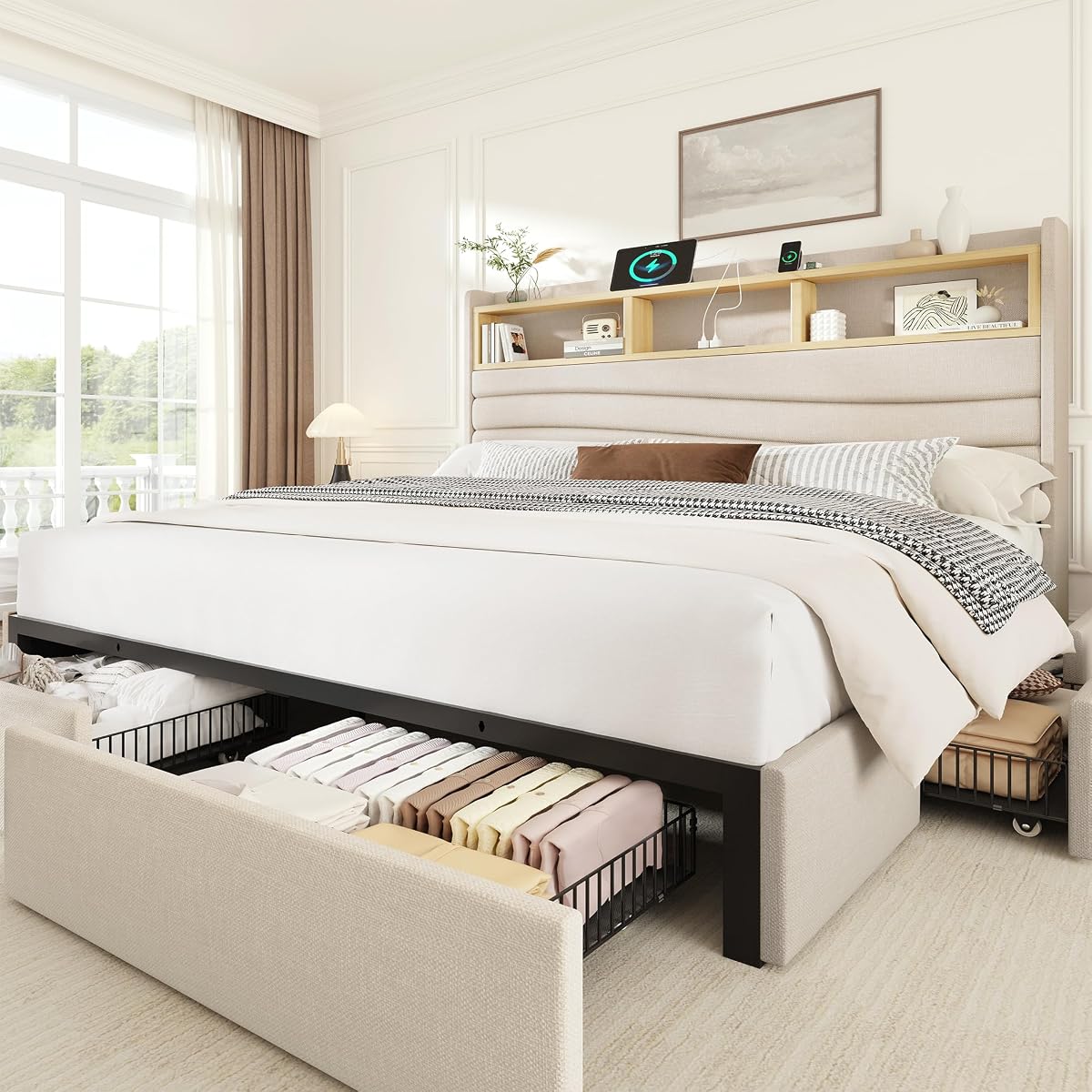 King Size Bed Frame with 6 Storage Drawers