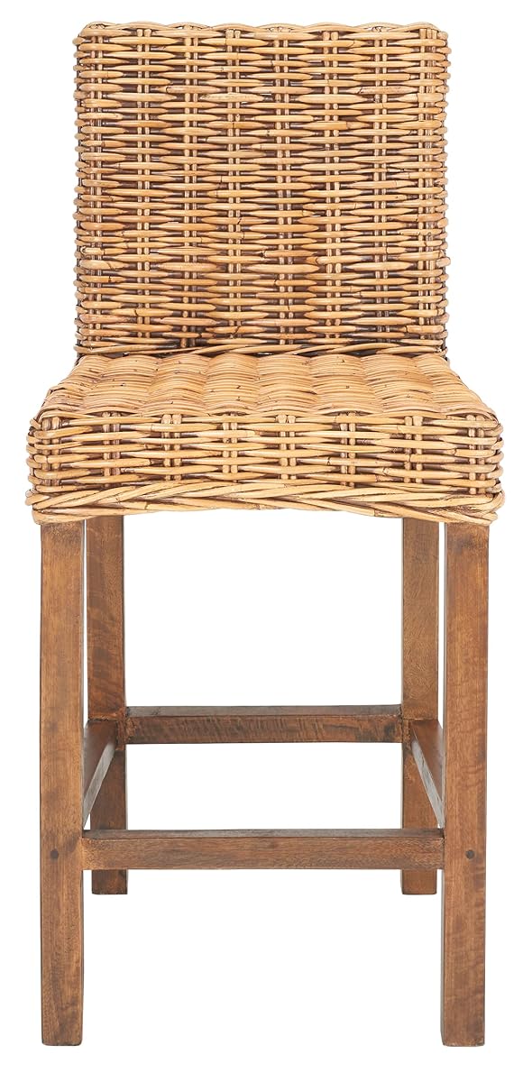 SAFAVIEH Furniture - Tobie Rattan Counter Stool - 23.62" Seat Height - White-Washed - Mango Wood - Coastal Rattan-Seat Design - Ideal for Kitchen, Bar Area, Dining Room - Fully Assembled (BST6501C)