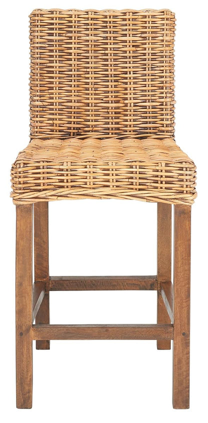 SAFAVIEH Furniture - Tobie Rattan Counter Stool - 23.62" Seat Height - White-Washed - Mango Wood - Coastal Rattan-Seat Design - Ideal for Kitchen, Bar Area, Dining Room - Fully Assembled (BST6501C)