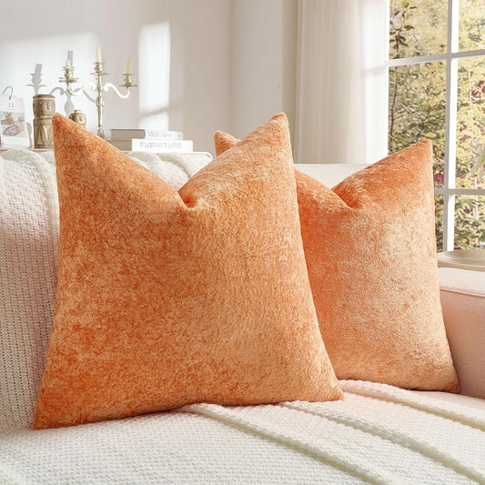 Pack of 2 Solid Flannel Throw Pillow Covers 18x18 Inch Soft Crushed Textured