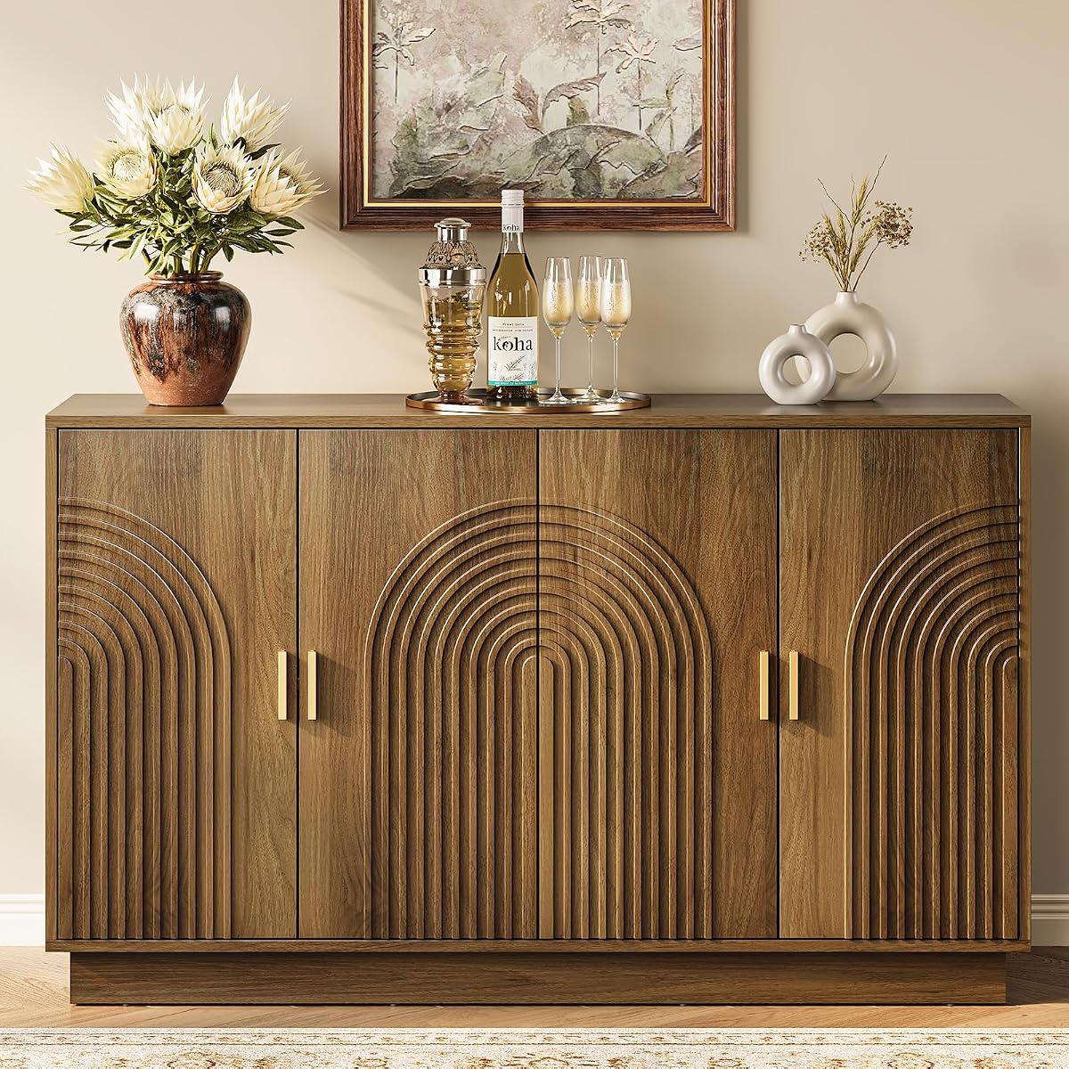 Fluted Sideboard Buffet Cabinet with Storage
