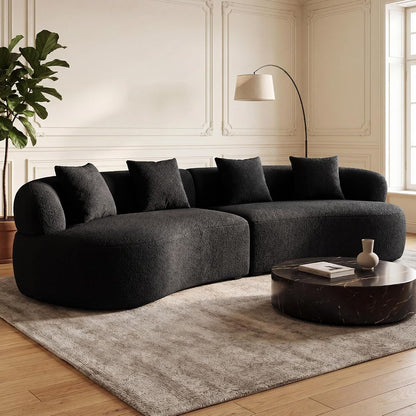 113" Curved Sectional Sofa Modern Cream Cloud Couch Modular Sectional Couches for Living Room Boneless Cloud Sofa Boucle Loveseat Comfy Chenille Deep Seat with 4 Pillows, Black