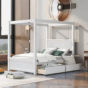 Full Size Canopy Platform Bed with 2 Drawers, view 2