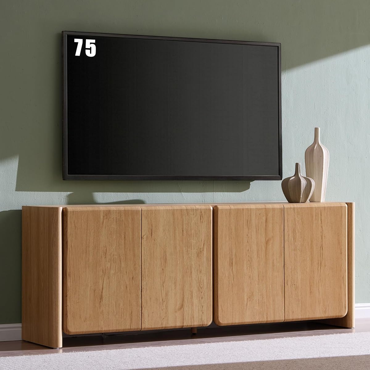 Modern TV Stand for TVs up to 65/70/75, Rounded Corner, Natural
