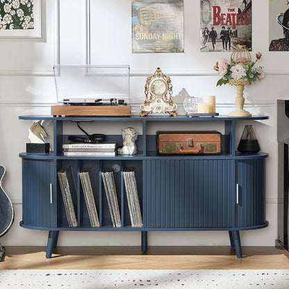 Extra Large Round Record Player Stand with Charging Station
