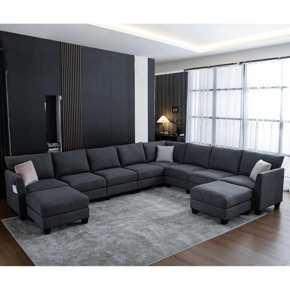 150.4" Large Sectional Couches for Living Room, 8 Seater L Shaped Modular Sectional Sofa with Two Storage Ottomans & USB, Oversized Corner Couch for Living Room (Grey)