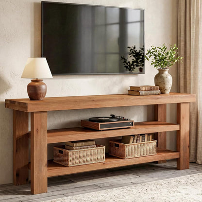63" Solid Wood TV Stand for 55/60/65/75 Inch TVs