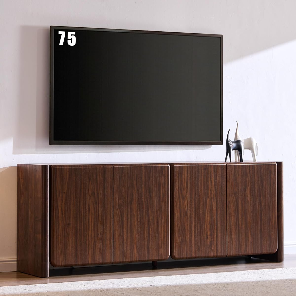 Modern TV Stand for TVs up to 65/70/75, Rounded Corner, Brown