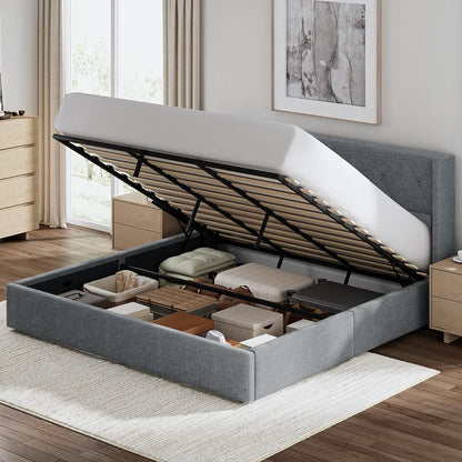 Lift Up Storage Bed Frame King Size with Wingback Headboard