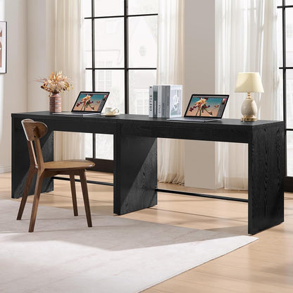 Home Office Executive Desk - 47-Inch Computer Desk with Drawer, Farmhouse Writing Study Desk with Storage,Boho Makeup Vanity Table for Bedroom (Black Oak, 2 Pieces)