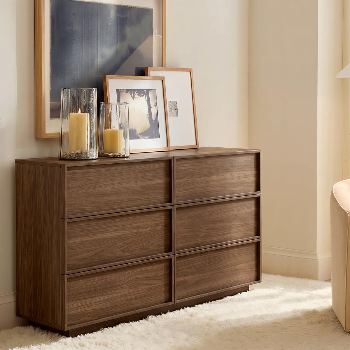 6-Drawer Dresser for Bedroom, 47.2" Wide, Wooden, Light Walnut