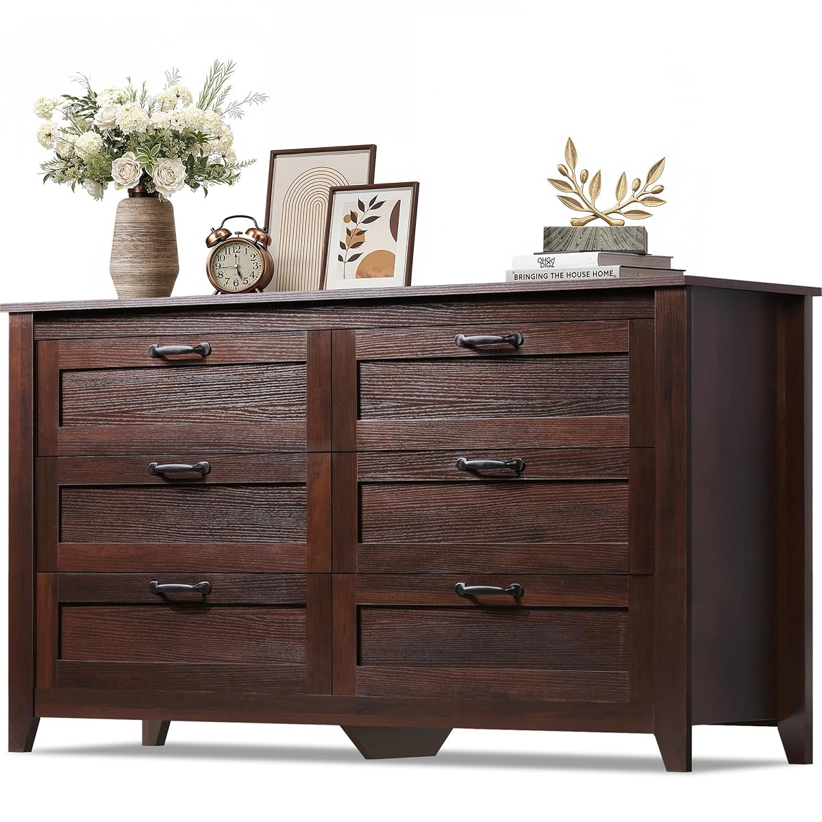 6-Drawer 53.98" W Wooden TV Stand for TVs up to 65 Inches, Brown