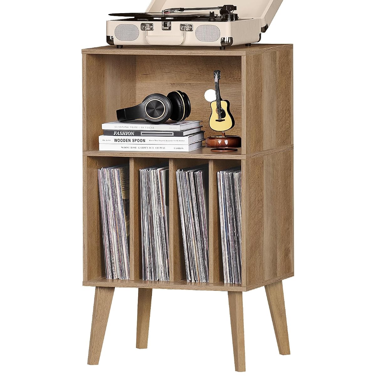 Record Player Stand, Oak Turntable Stand Holds up to 160 Albums