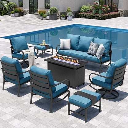 Patio Furniture Set with Fire Pit Table, Peacock Blue