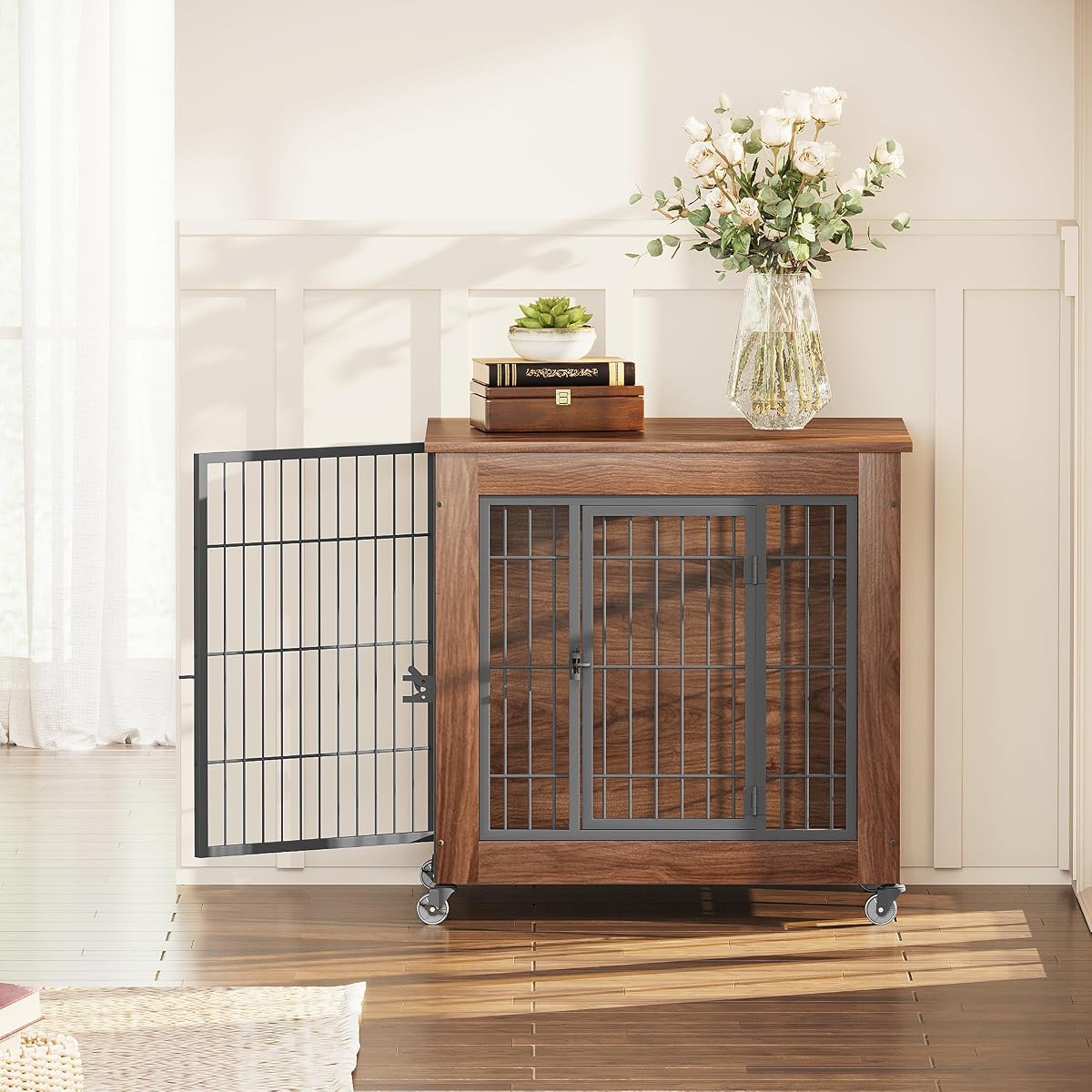 Dog Crate Furniture with Wheels for Small Dogs