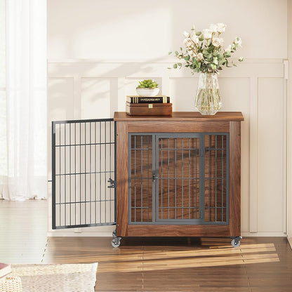 Dog Crate Furniture with Wheels for Small Dogs