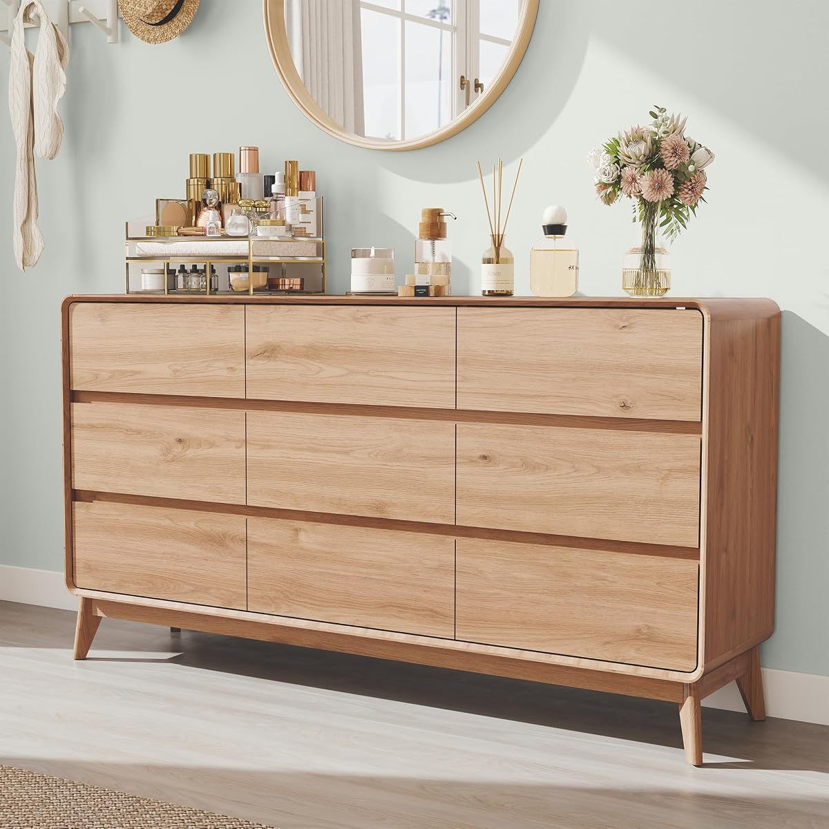 9 Drawer Mid Century Modern Dresser for Bedroom Chest of Drawers for Closet