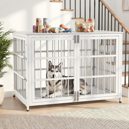Heavy Duty Dog Crate Furniture 42 Inch, Decorative Dog Cage, White