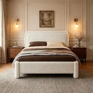 Teddy Boucle Bed Frame Queen Size with Adjustable Headboard, view 2
