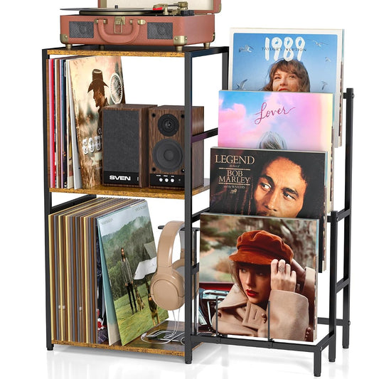 Record Player Stand, Turntable Stand with 4-Tier Vinyl Record Storage