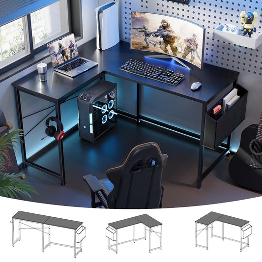 47 Inch Reversible L Shaped Gaming Desk Corner Computer Desk with Storage Bag