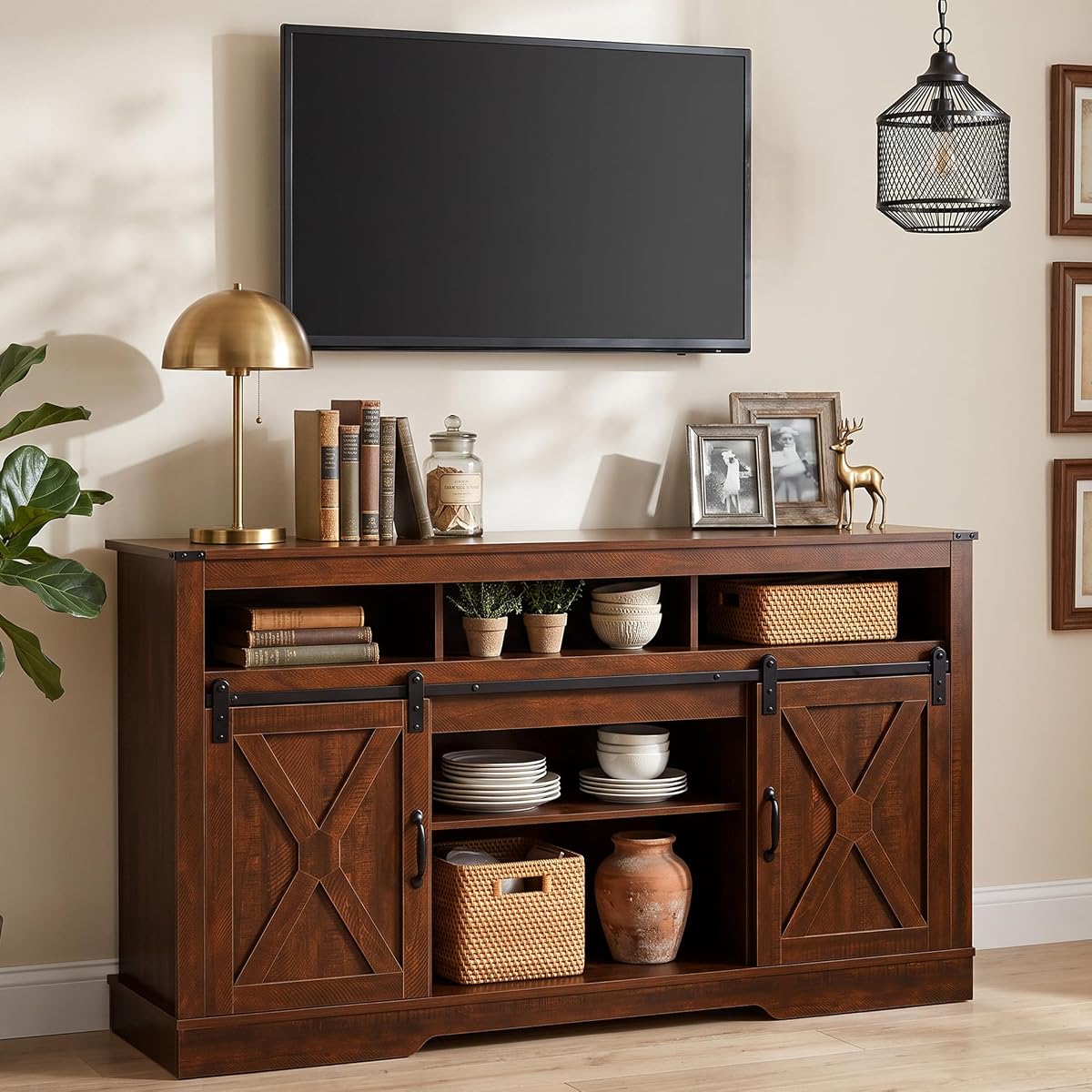 Farmhouse 34" Tall TV Stand for 65+ Inch TV