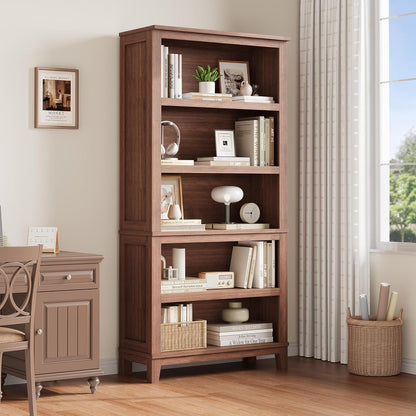 71" Farmhouse Bookcase, 5-Tier Tall Bookshelf with Adjustable Shelves