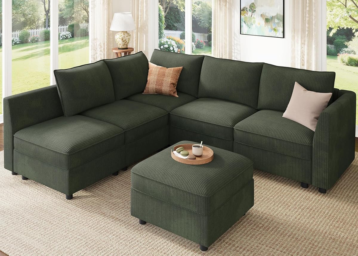 Modular Sectional Sleeper Sofa Green Couch L Shaped Sectional Sofa with Storage, Convertible Couches for Living Room - Green