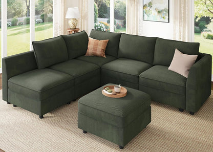 Modular Sectional Sleeper Sofa Green Couch L Shaped Sectional Sofa with Storage, Convertible Couches for Living Room - Green