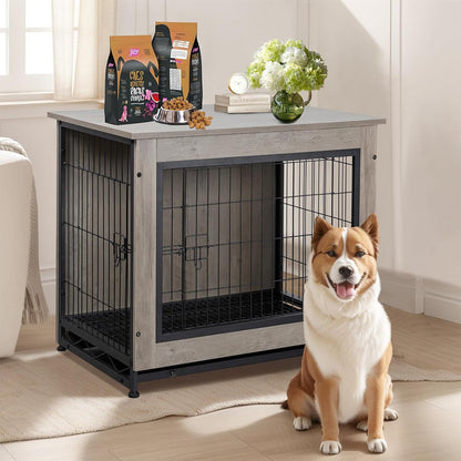 Dog Crate Furniture, Double-Doors Kennel Indoor with Removable Tray