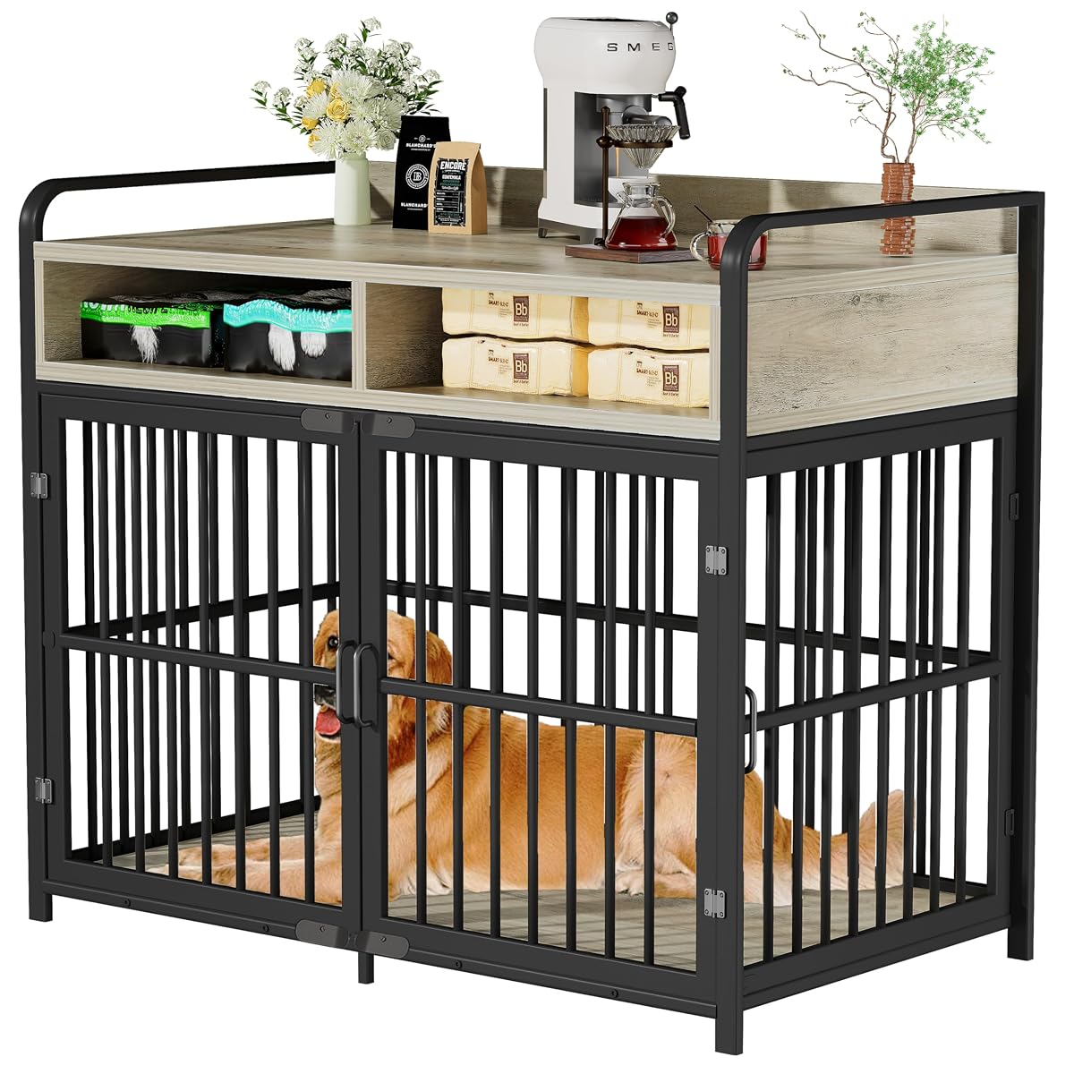Large Dog Crate Furniture with Drawers Storage