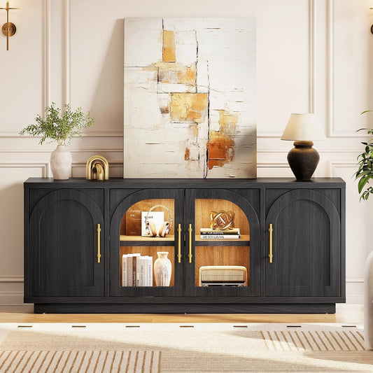 63" Modern TV Stand with LED Lights and Storage, Black TV Cabinet