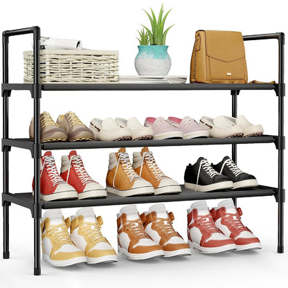 Shoe Rack - 3-Tier Shoe Organizer, Shoe Rack for Closet, Entryway, Bedroom, Easy- Assembly Storage Shelf with Side Handles, 27.6" Wide - 3 Tiers, Black