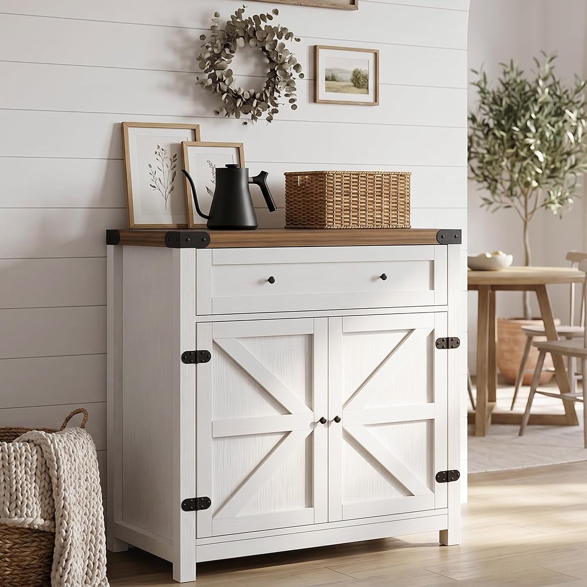 Kitchen Storage Coffee Bar Accent Cabinet, White&Brown, 1PCS