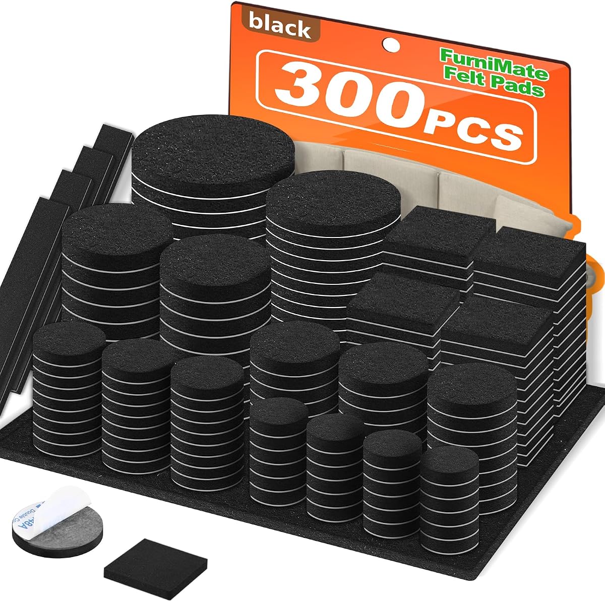 Felt Furniture Pads 300 Pieces, Furniture Pads for Hardwood Floors, Felt Pads for Chair Legs Furniture, Floor Protectors for Furniture Black