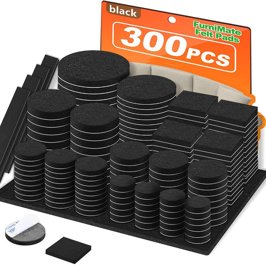 Felt Furniture Pads 300 Pieces, Furniture Pads for Hardwood Floors, Felt Pads for Chair Legs Furniture, Floor Protectors for Furniture Black