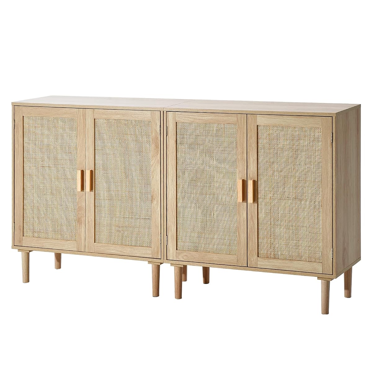 Rattan Buffet Cabinet with Storage, 4 Magnetic Doors and Adjustable Shelves