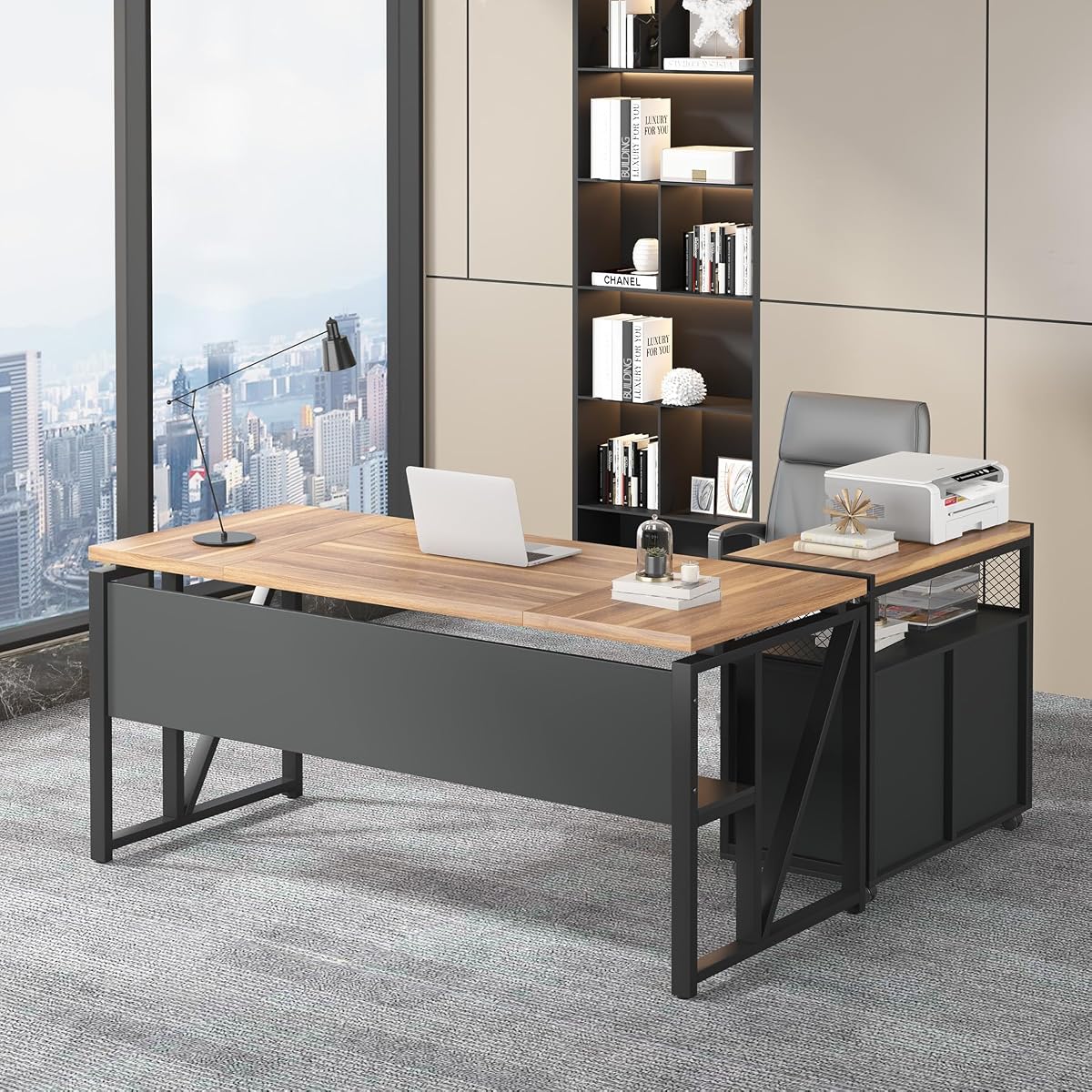 Tribesigns 63" Executive Desk with Reversible File Cabinet