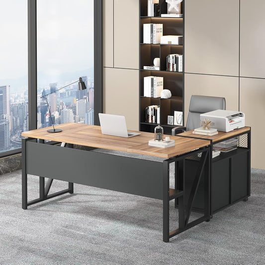 Tribesigns 63" Executive Desk with Reversible File Cabinet
