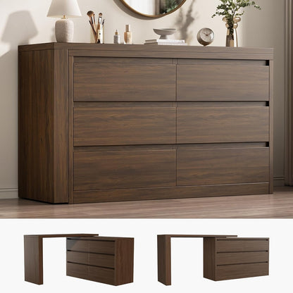 6 Drawer Double Dresser for Bedroom, L Shaped Modern Simply Chest of Drawers