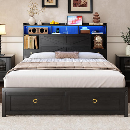 Queen Bed Frame with Storage Headboard