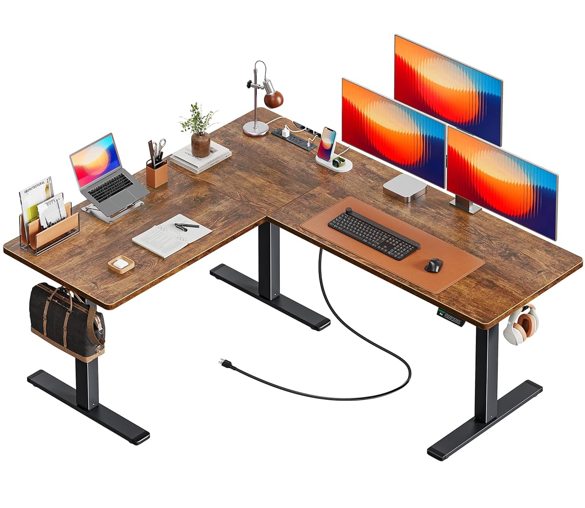 63 x 55 Inch L Shaped Standing Desk with Power Outlets