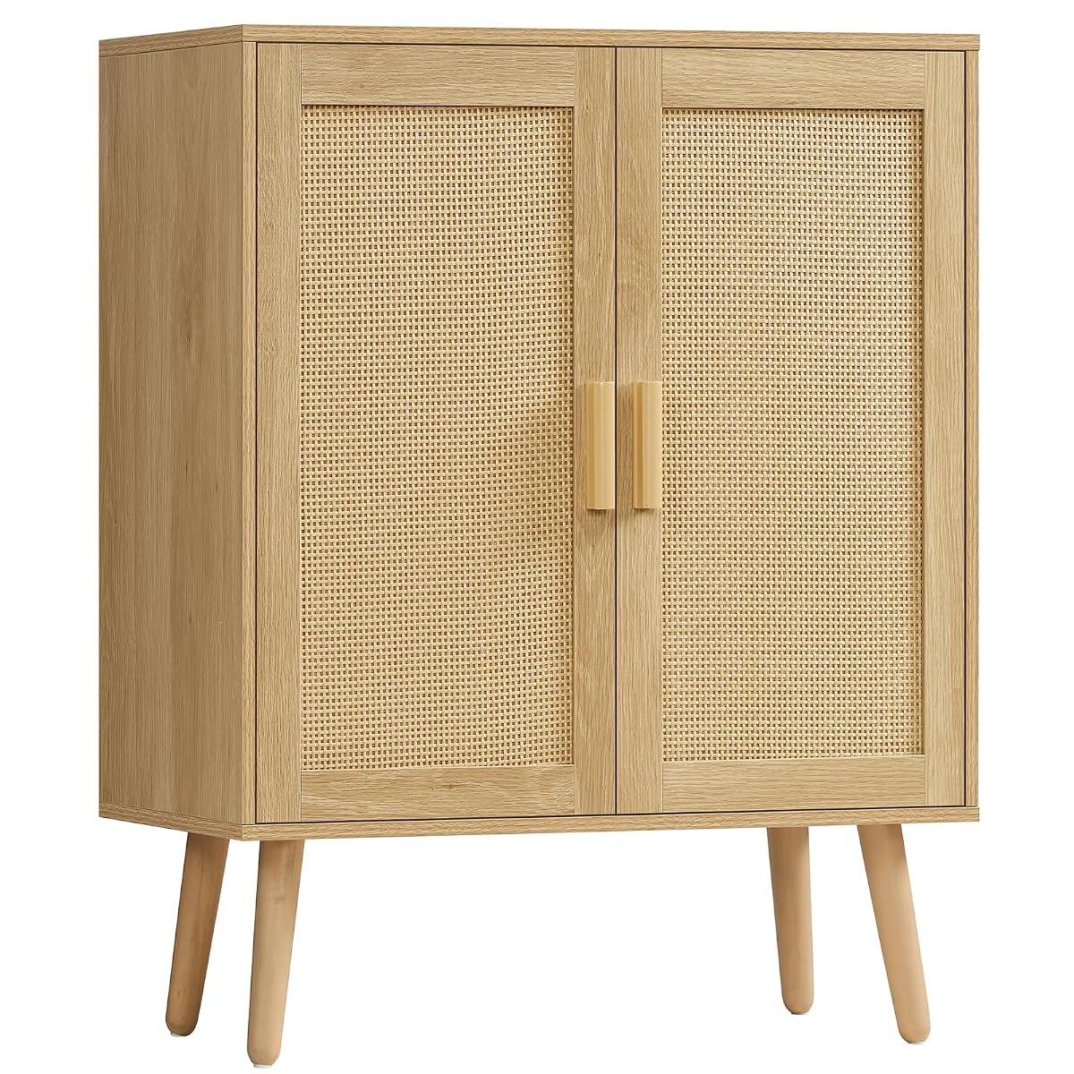 Storage Cabinet with 2 Shelves, Rattan Cabinet with 2 Doors, Sideboard Buffet Cabinets with Storage for Living Room, Dining Room, Entryway, Natural