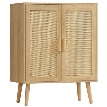 Storage Cabinet with 2 Shelves, Rattan Cabinet with 2 Doors, Sideboard Buffet Cabinets with Storage for Living Room, Dining Room, Entryway, Natural